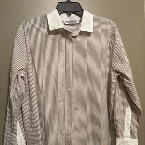 Striped dkny shirt size M-L pls see pic of missing button on cuff